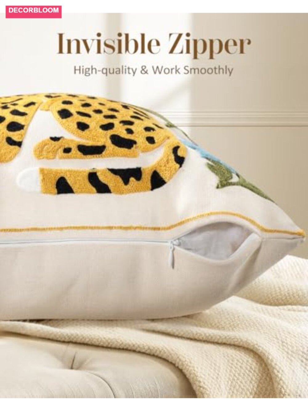 Embroidered Animal Floral Throw Pillow Cover 18x18 - Picture 3 of 6